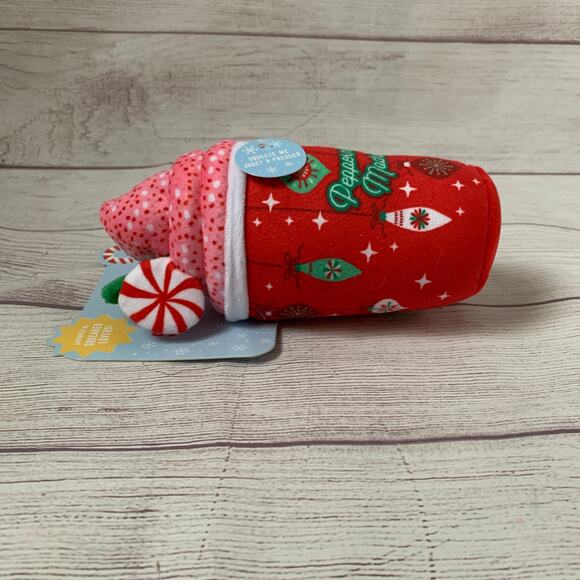 Fringe Dog Toy with Squeaker Peppermint Mocha Christmas Chew Fetch Crinkle 8"L - Picture 15 of 16